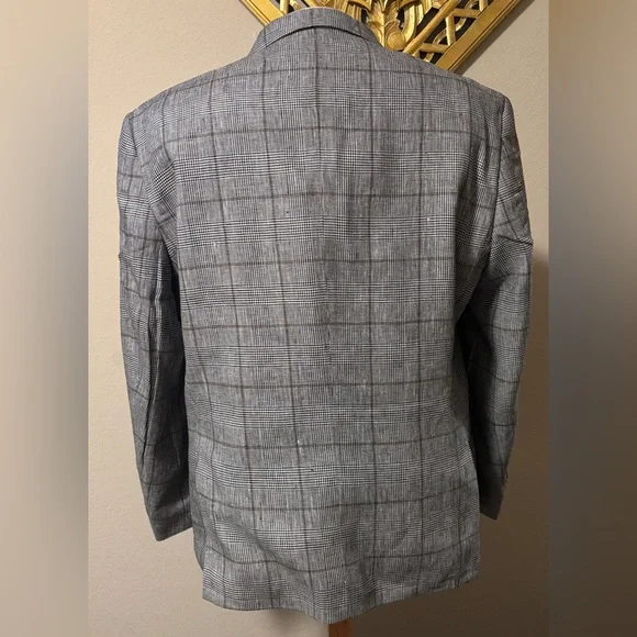 Paul Fredrick Gray Plaid Double-Breasted Blazer